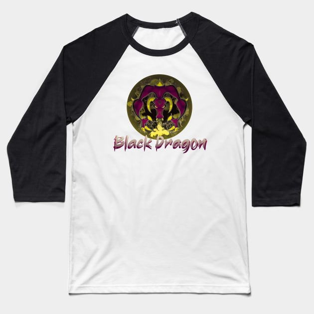 Black Dragon Baseball T-Shirt by PorinArt